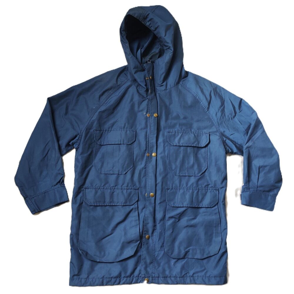 Vintage Woolrich Mens M Navy Blue Hooded Field Jacket 4 Pocket Made USA
